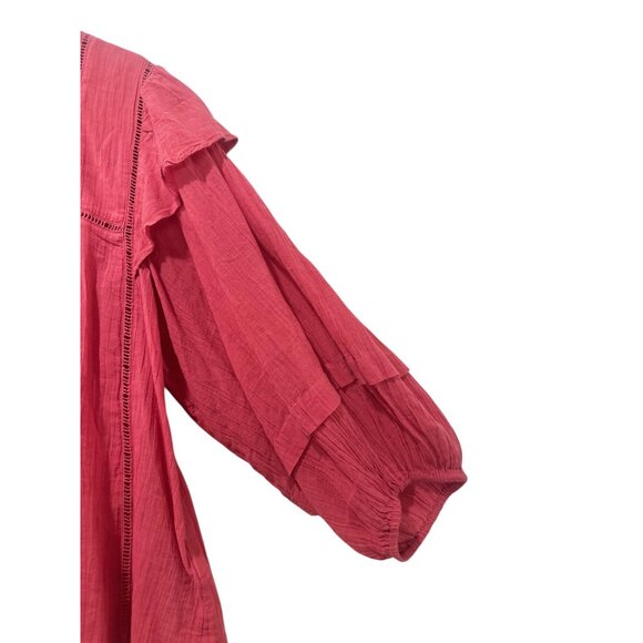 SOLD Free People Laura Prairie Peasant Top Sz Large Pink Eyelet Ruffle Ballon - Picture 8 of 14
